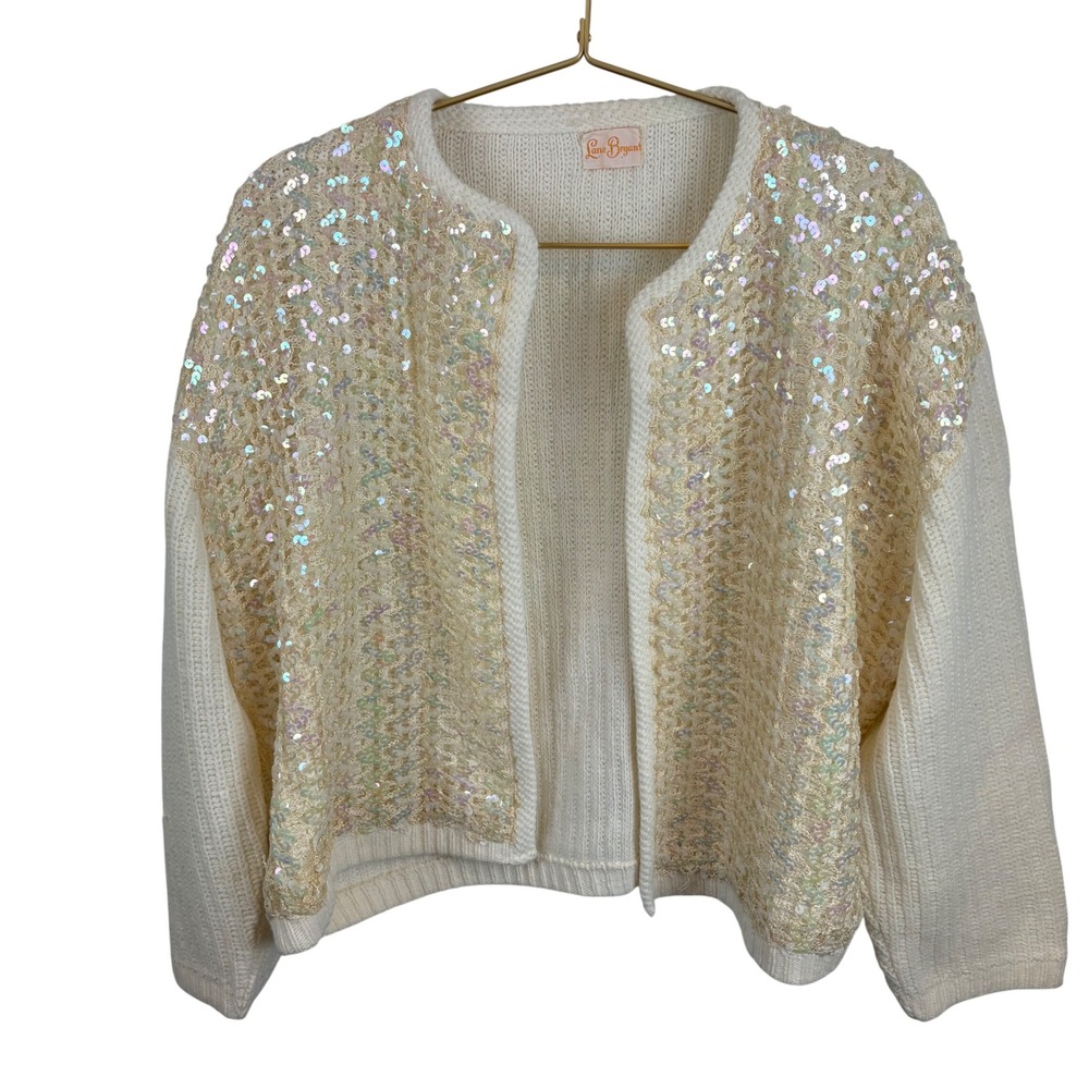 Lane Bryant 60s/70s Vintage Cream‎ Sequin Knit ILGWU Iridescent Sweater Sz XL?
